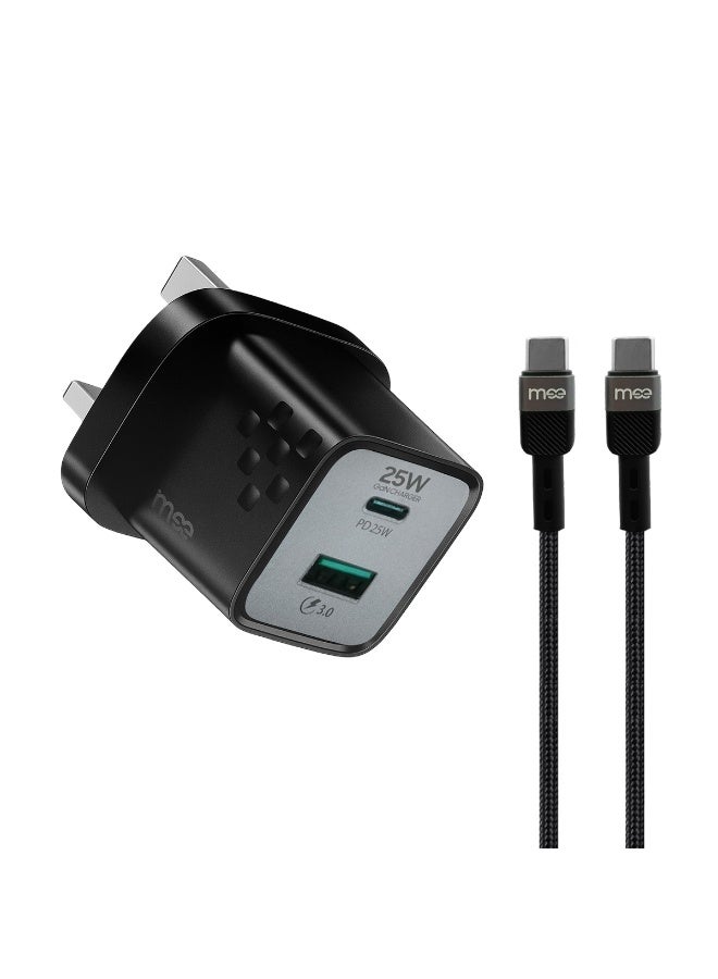 آیمی شاحن جداري ثنائي المنافذ بقدرة 25 واط من IMEE طراز IM-HC125CC مزود بمنفذ Type-C PD ومنفذ USB-A QC 3.0، مع كابل Type-C إلى Type-C للهواتف الذكية والأجهزة اللوحية وأجهزة USB-C. - Image 1